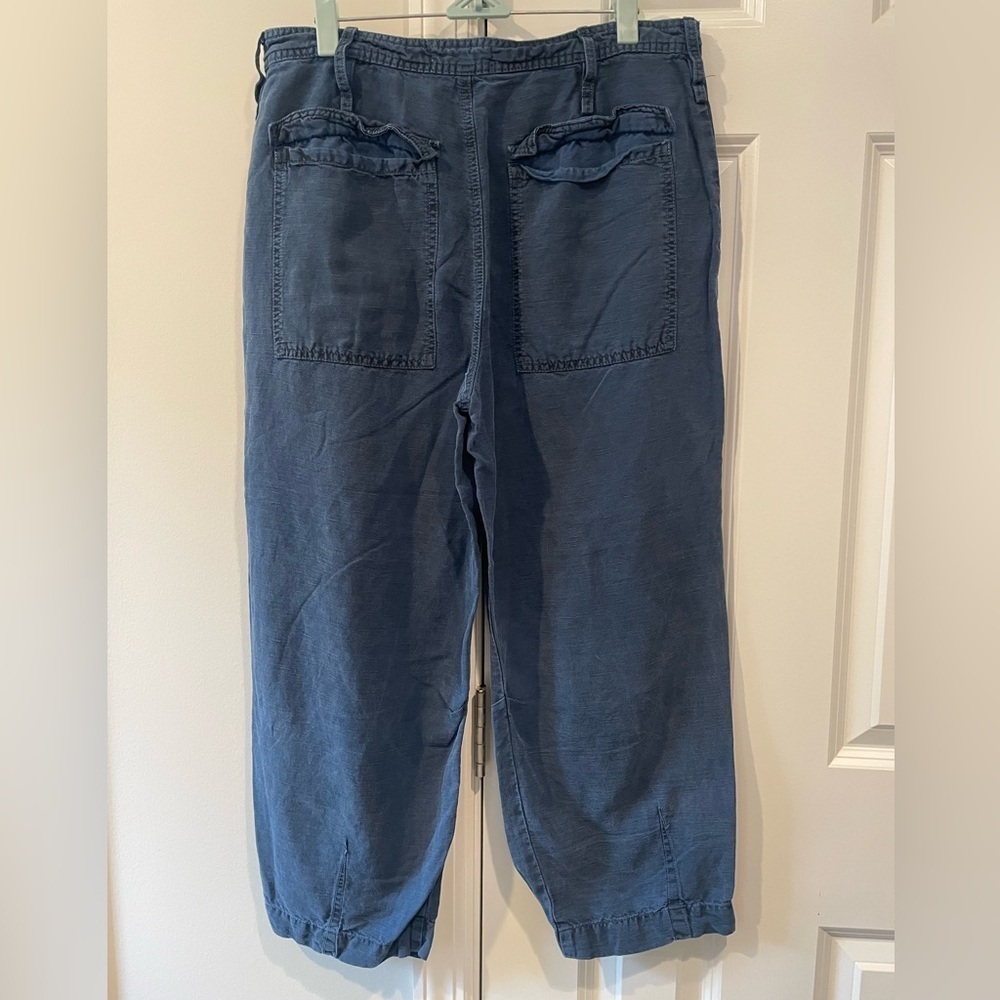 Anthropologie Audra Linen Blend Cropped Utility Pants in Blue Size 30 - Picture 3 of 8